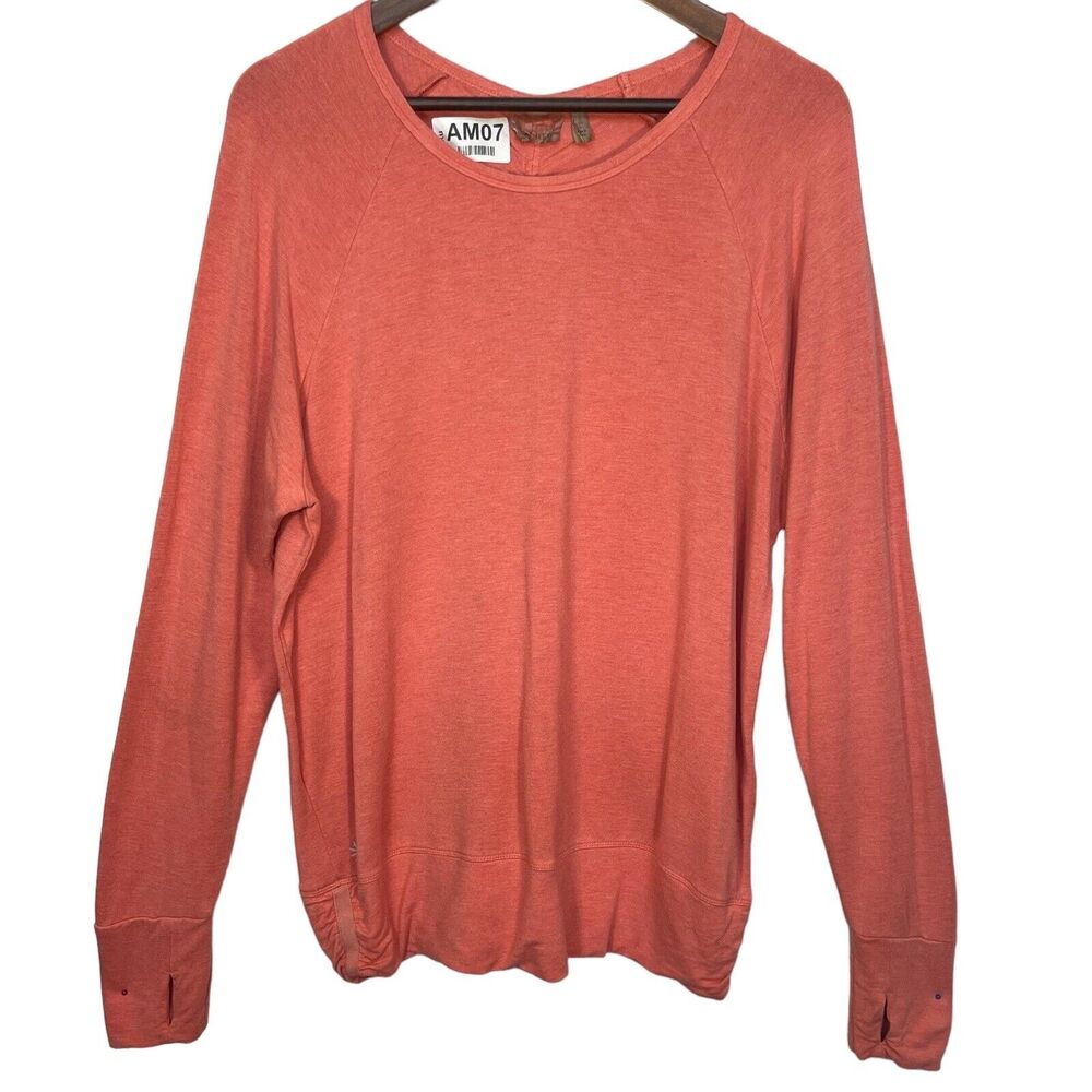 Athleta Pullover‎ Sweatshirt Women Size L Orange Light French Terry Thumbhole